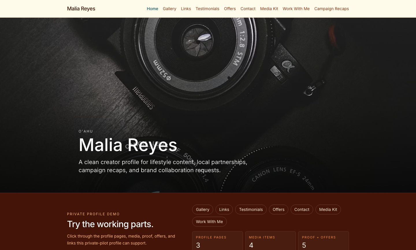 Malia Reyes — Creator profile demo site